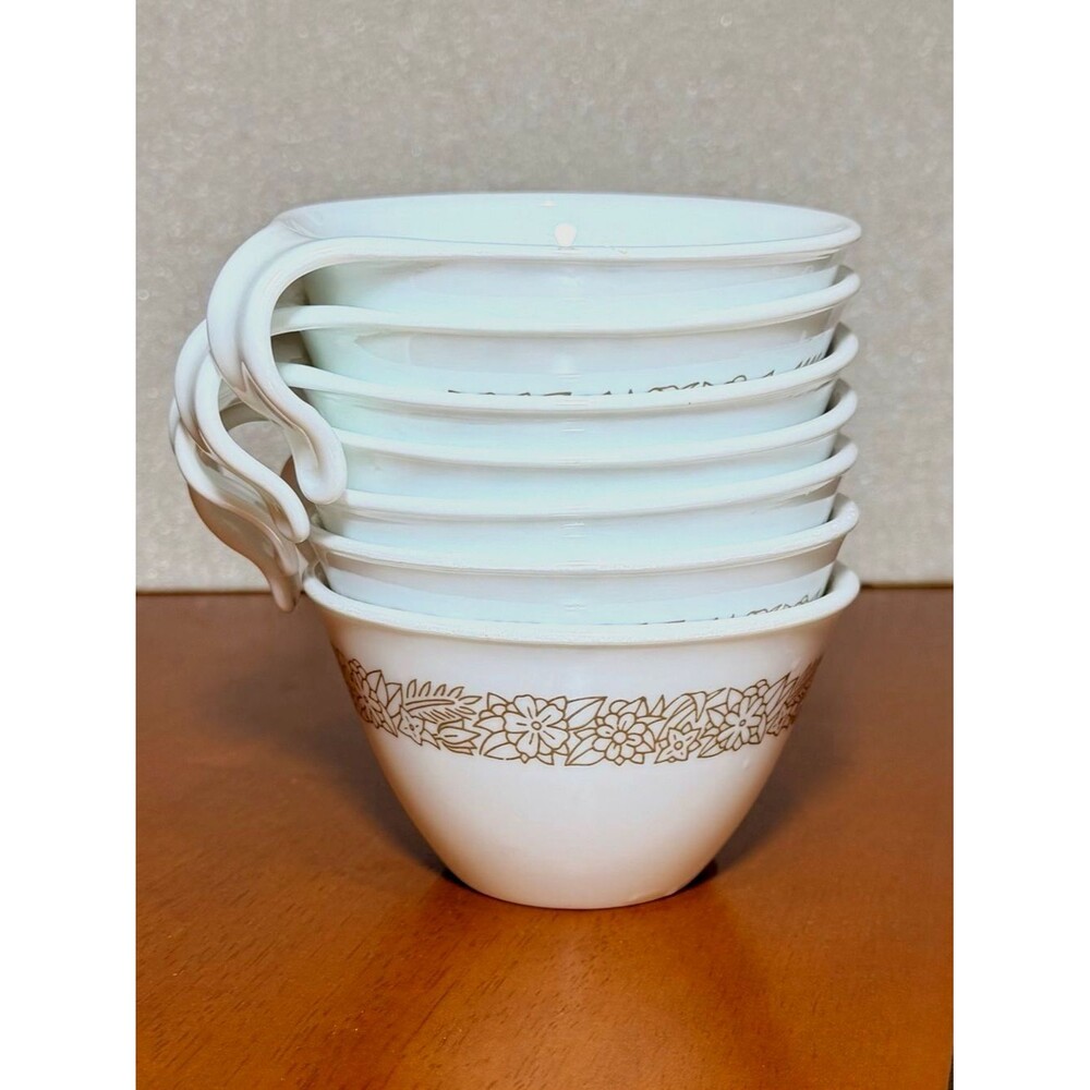 Vintage Corelle Woodland Brown Hook Handle Stacking Cups Set of 6 + 1 Bonus